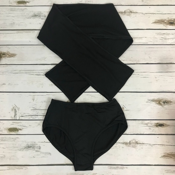 Black High Waist Black Bandage Wrap Bikini - Picture 4 of 8